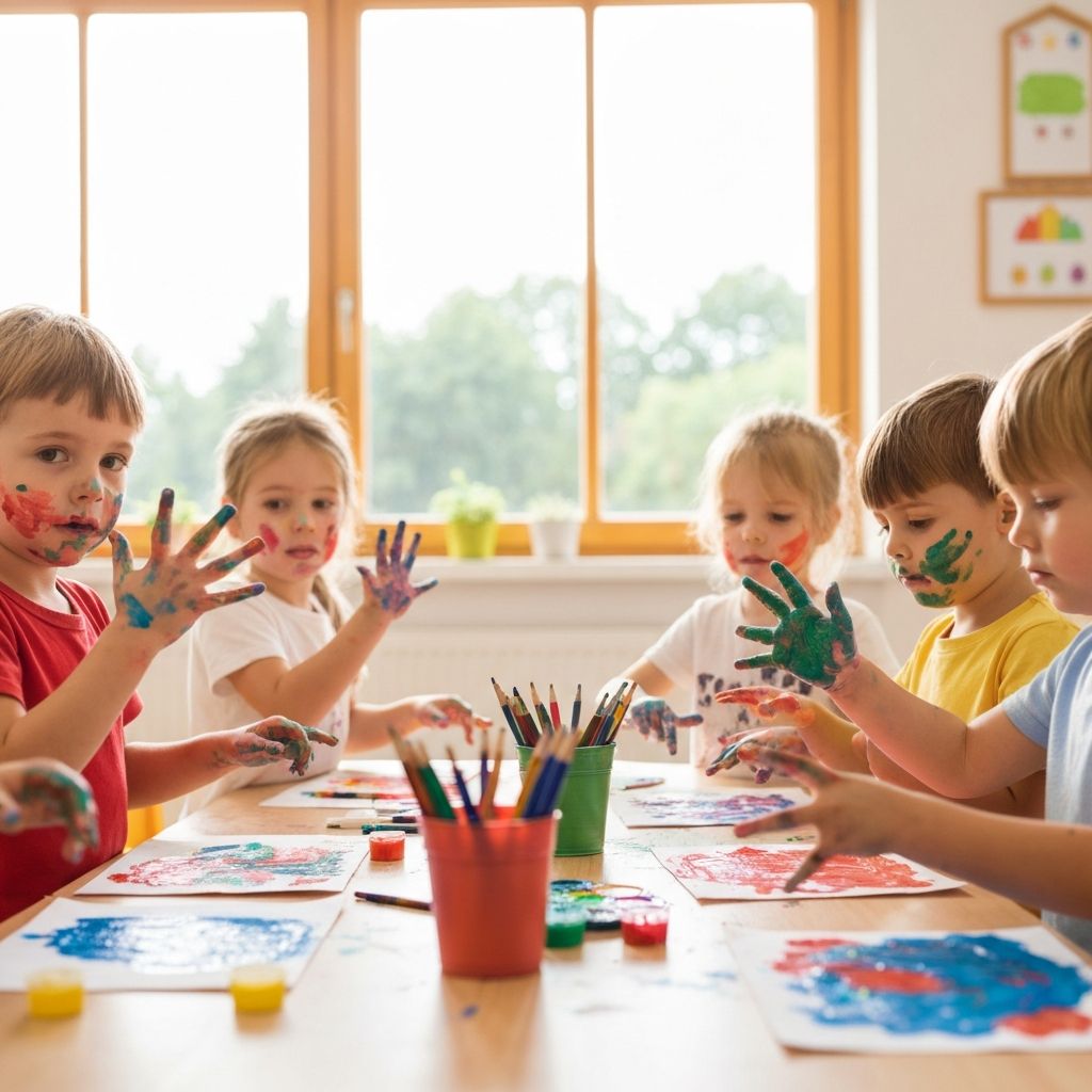 Kids painting in art class